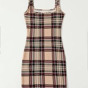Double Square Neck Plaid Bodycon Dress